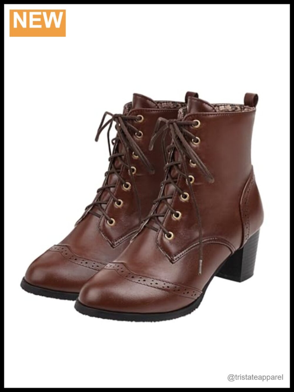 Women's Brogue Ankle Boots Lace Up Chunky Block Heel Round Toe Bootie